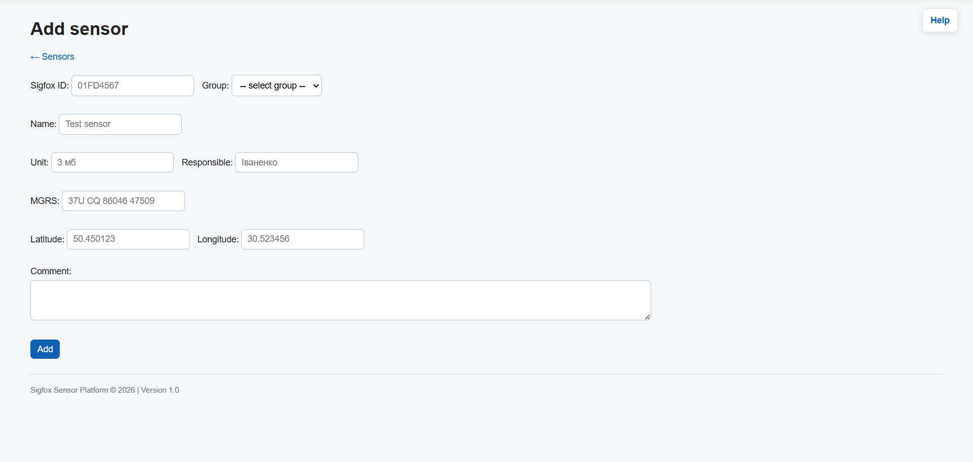 Add sensor form